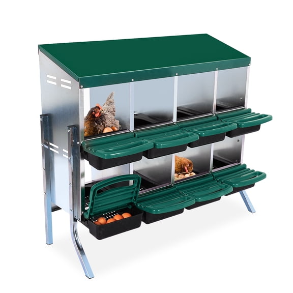 Metal Nesting Boxes for Chickens, 8 Hole Roll Away Chicken Laying Boxes for Hens with Lid Cover, Protect Eggs, Easy Egg Collection & Clean, Chicken Nesting Box for Backyard Flock Homestead Small Farm