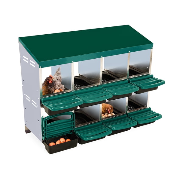 Metal Nesting Boxes for Chickens, 8 Hole Roll Away Chicken Laying Boxes for Hens with Lid Cover, Protect Eggs, Easy Egg Collection & Clean, Chicken Nesting Box for Backyard Flock Homestead Small Farm