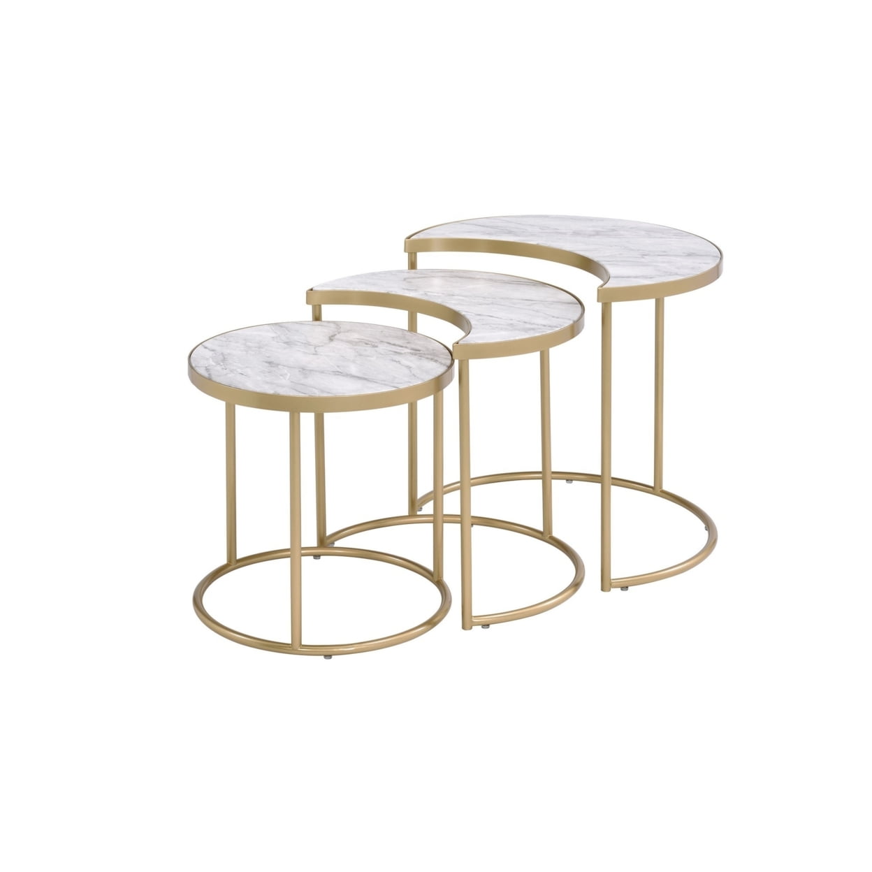 Metal Nesting Coffee Table with Faux Marble Top Set of 3 Gold and White - Saltoro Sherpi