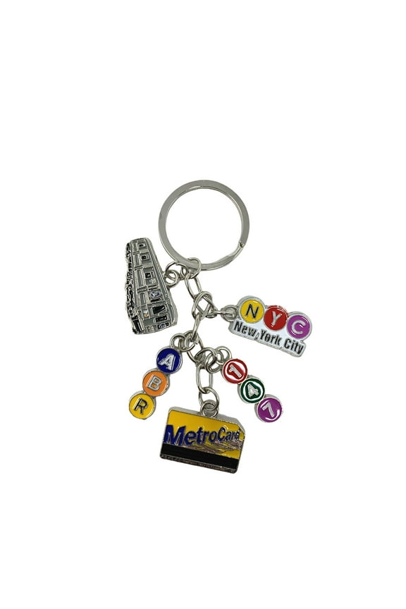 Metal New York City Subway Key Chain 5 Charms, NYC Keychain Souvenir