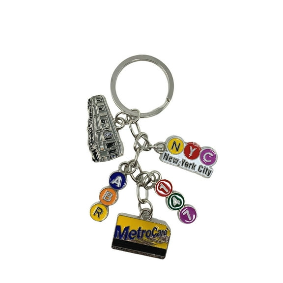 Metal New York City Subway Key Chain 5 Charms, NYC Keychain Souvenir