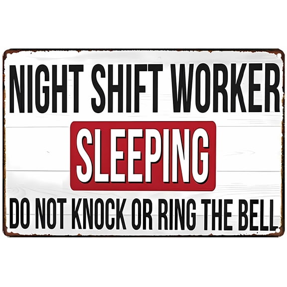 Metal Night Shift Worker Sleeping Aluminum Tin Sign - 12×8 Inches, Workplace Safety Notice Decor
