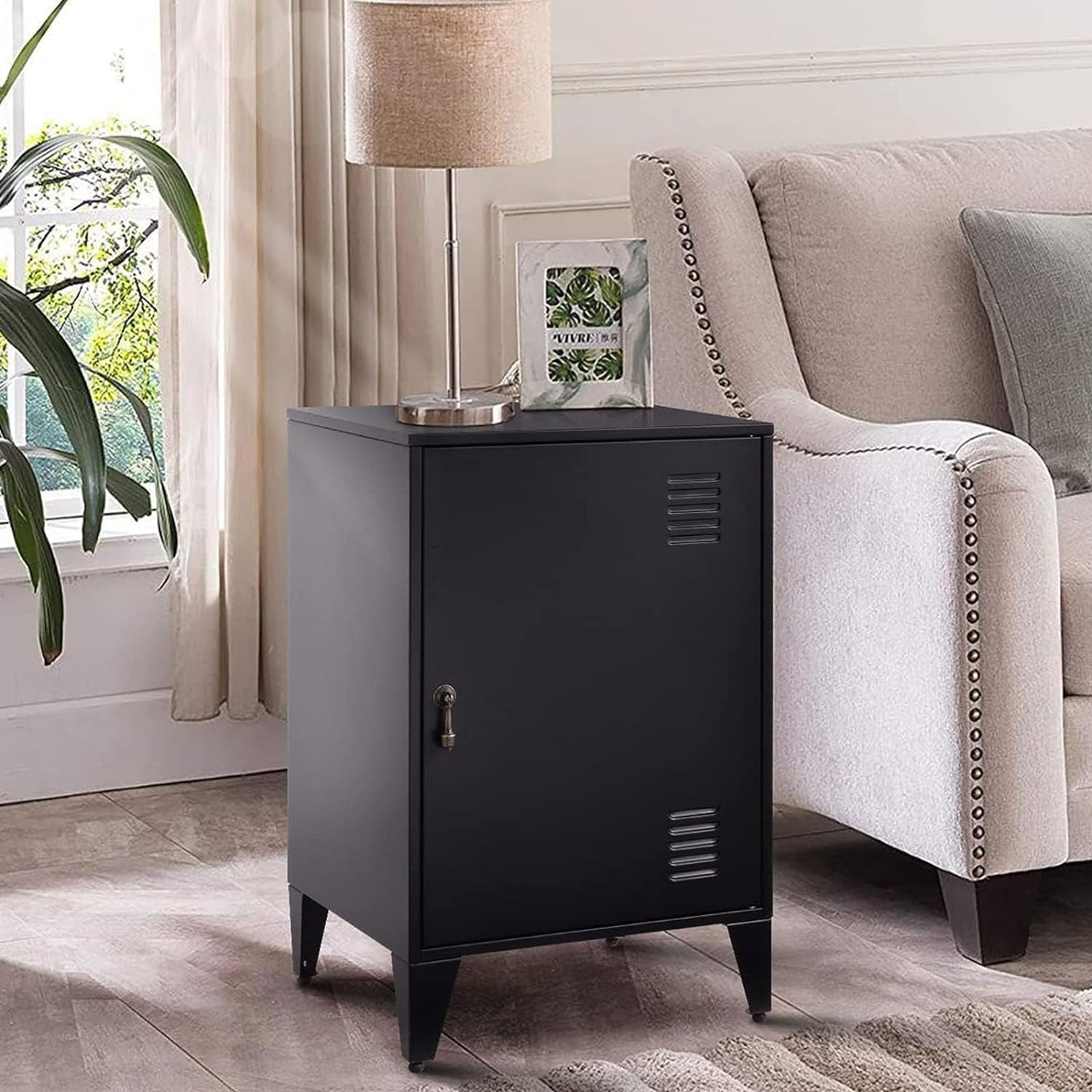 Metal Night Stands Table 26" High Storage 2 Layers With Door