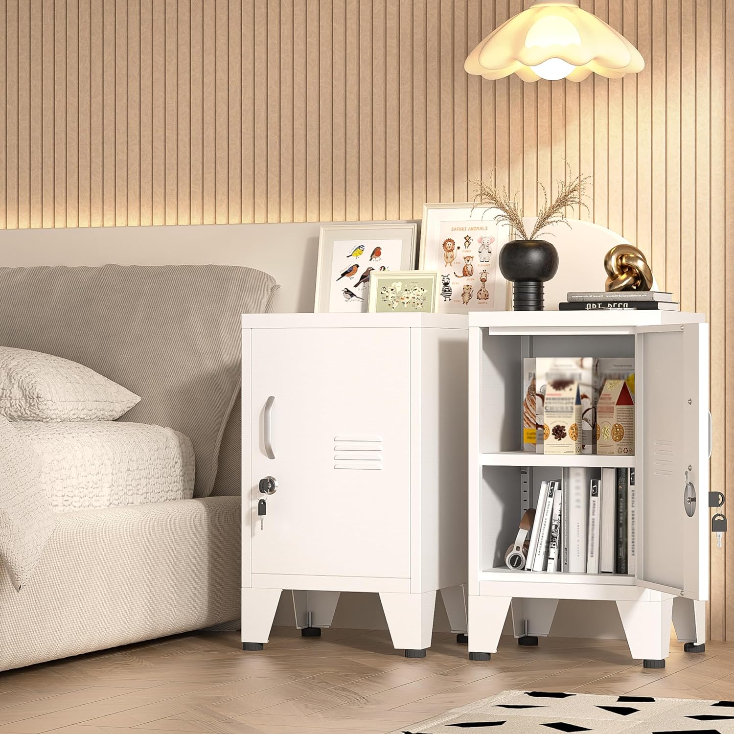 Metal NightStand with lock and Adjustable Under Desk Lockable