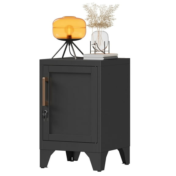 Bestoo Metal NightStand Storage Cabinets with Lock and Adjustable Shelf, Small End Table Side Table for Small Space, Lockable Bedside Table for Home Office Living Room Bed Room, Black