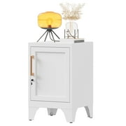 Bestoo Metal NightStand Storage Cabinets with Lock and Adjustable Shelf, Small End Table Side Table for Small Space, Lockable Bedside Table for Home Office Living Room Bed Room, White