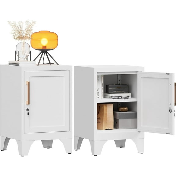 Metal Nightstand Locker Storage Cabinets with Lock and Adjustable Shelf, 23.6''H Modern Night Stand, Small Side Table, Bedside End Table for Home, Living Room, Bedroom, Office