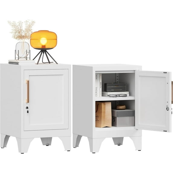 Metal Nightstand Locker Storage Cabinets with Lock and Adjustable Shelf, 23.6''H Modern Night Stand, Small Side Table, Bedside End Table for Home, Living Room, Bedroom, Office
