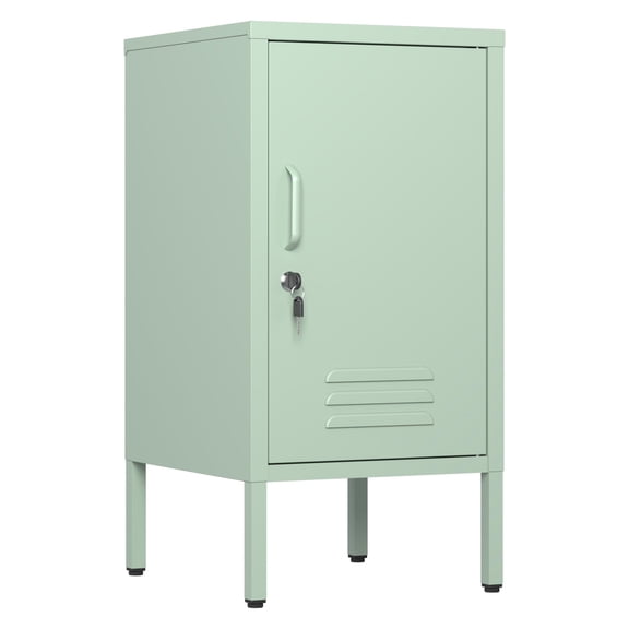 Metal Nightstand Single Door Lockable Metal End Table Steel Bedside Storage with 2 Adjustable Shelf Easy Assembly for Living Room Bedroom Easy to Assemble,Green