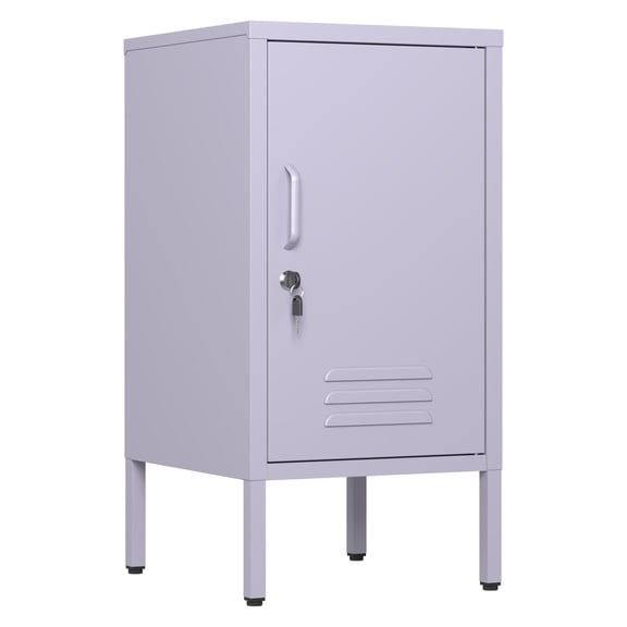 Metal Nightstand Single Door Lockable Metal End Table Steel Bedside Storage with 2 Adjustable Shelf Easy Assembly for Living Room Bedroom Easy to Assemble,Purple