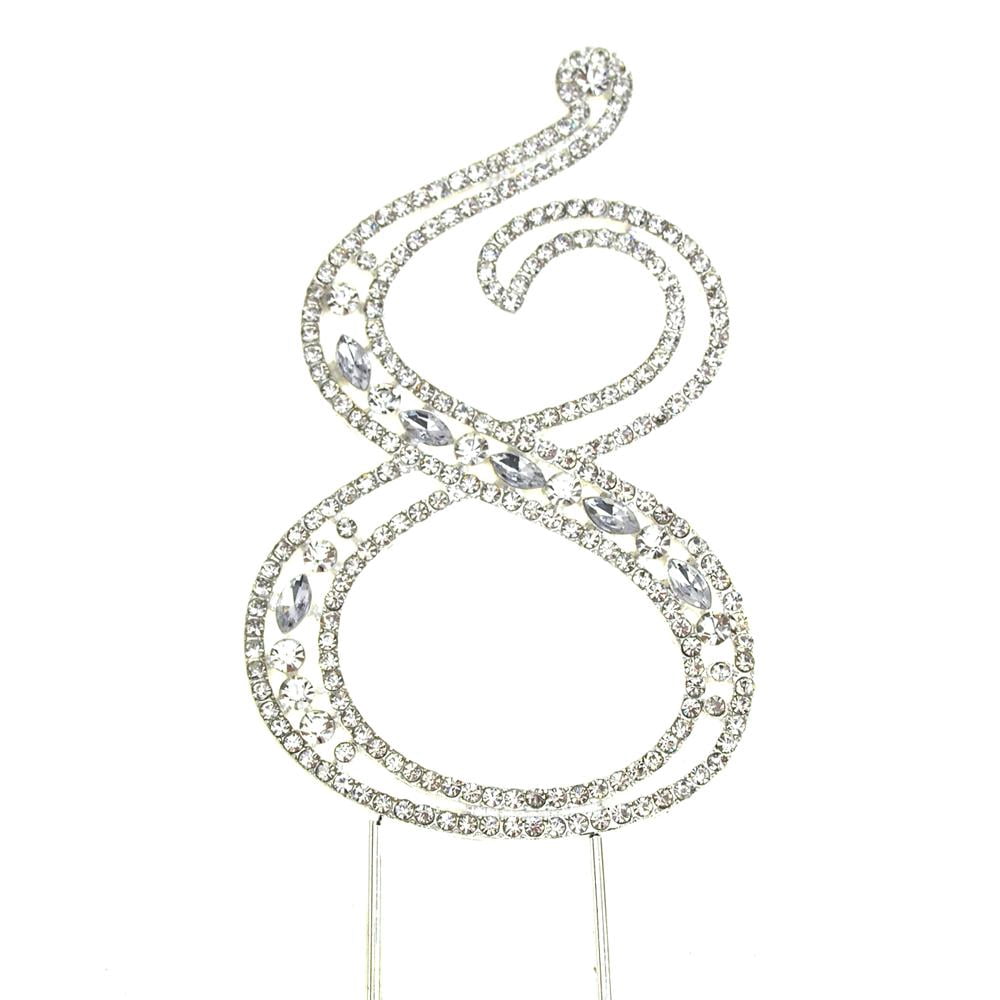 Metal Number Rhinestone Cake Topper, Silver, 3-3/4-Inch, Number 8 ...