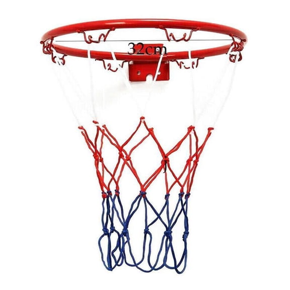 Metal Nylon Basketball Rim with Net, Heavy Duty Indoor Outdoor Hoop, 32cm Diameter
