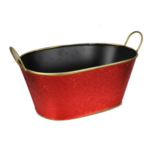 Metal Oblong Foil Basket with Handle - Red 10in