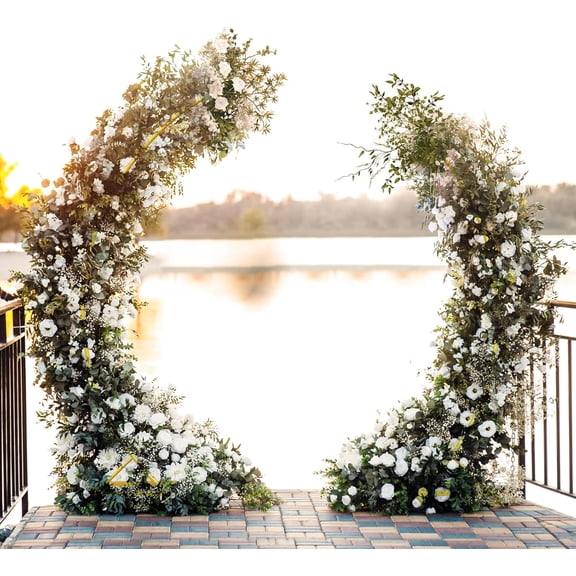 Metal Open Arch Backdrop Stand, Set of 2 Gold Curved Arch Backdrop Stand Half Moon Wedding Arches for Ceremony, Birthday, Anniversary, Baby Shower, Floral Stand, Ramadan Decoration (6.7FT & 5.8FT)