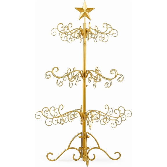 Metal Ornament Display Tree Stand, 3ft Wrought Iron Tree for Halloween Balls Bauble Decorations Gift Craft(Yellow)