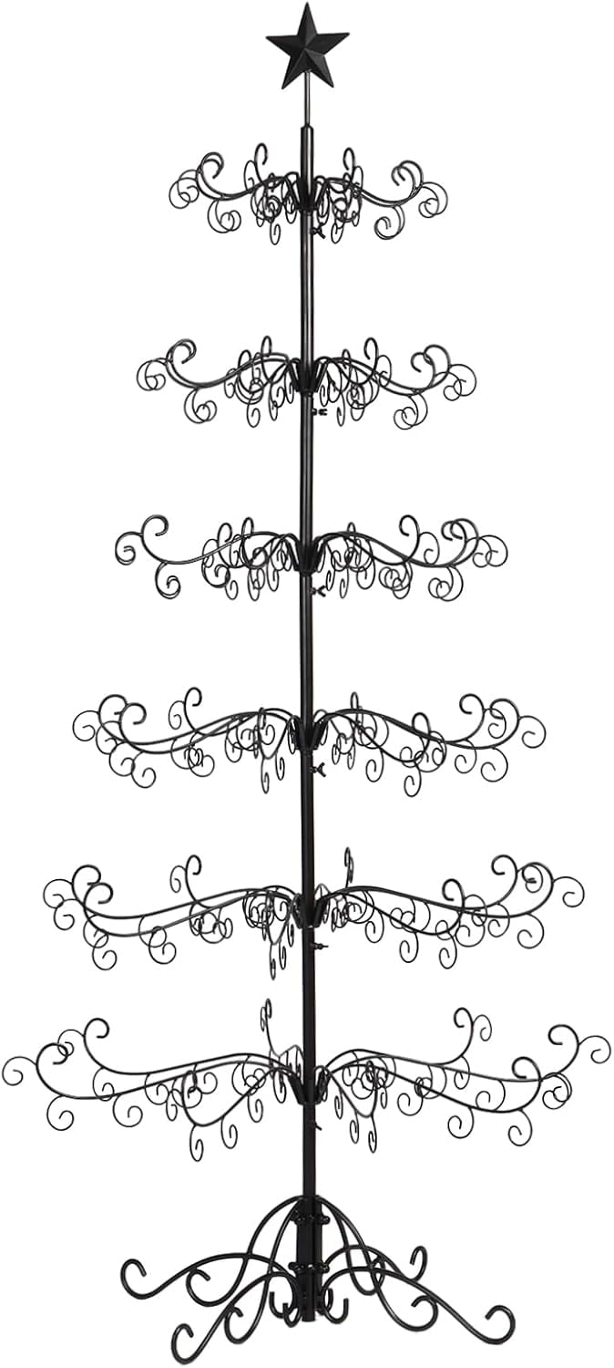 Metal Ornament Display Tree Stand, 6ft Wrought Iron Christmas Tree for Halloween Christmas Balls Bauble Decorations Gift Craft(Black)