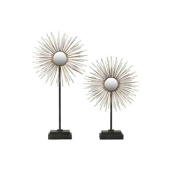 Metal Ornament with Radial Spines and Mirror Set of Two - Gold - Benzara