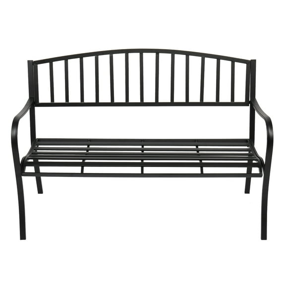 BTMWAY Patio Bench, 51" Metal Outdoor Bench Waterproof Garden Bench, Iron Front Porch Seating Leisure Sofa Chair, Vintage Outside Bench for Park Lawn Backyard Balcony Decor, Black