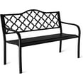 thumbnail image 1 of Metal Outdoor Bench, Weatherproof Garden Bench with Square Pattern Backrest and Armrests, for Patio, Porch, Park, Lawn, 1 of 7