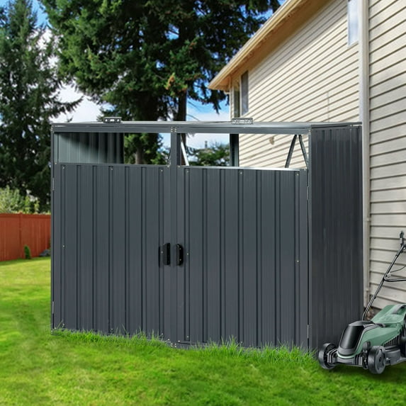 Metal Outdoor Bin Shed for Garbage Storage Stainless Galvanized Steel Vertical Shed for Garden Yard Lawn - Hide Trash Cans Stylishly & Easily