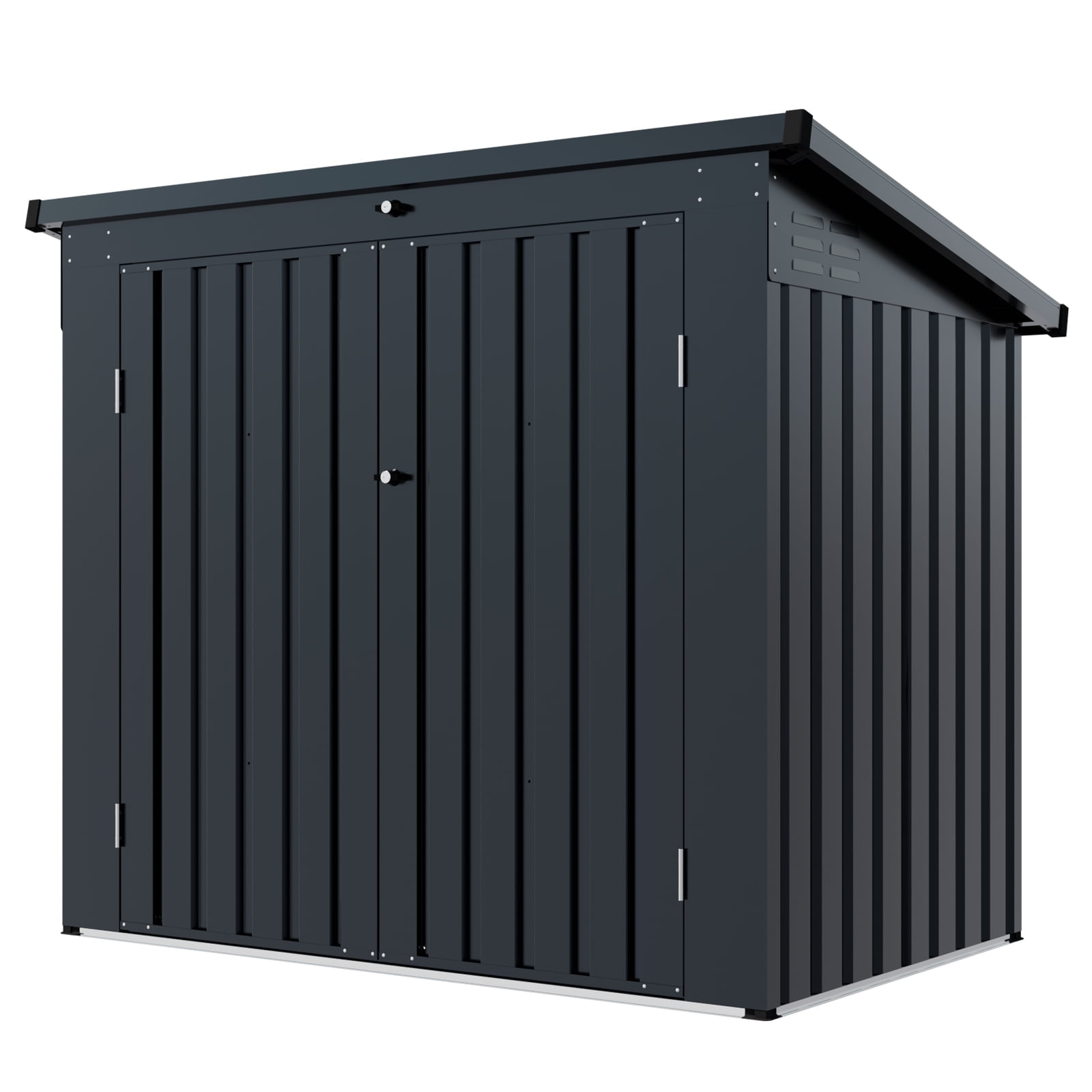 Metal Outdoor Garbage Bin Shed for 2 Trash Cans Black WIth Sloped Roof