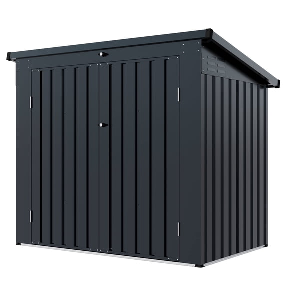 Metal Outdoor Garbage Bin Shed for 2 Trash Cans Black WIth Sloped Roof