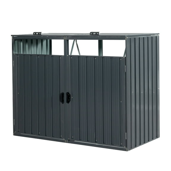 Metal Outdoor Garbage Bin Shed for 2 Trash Cans Black