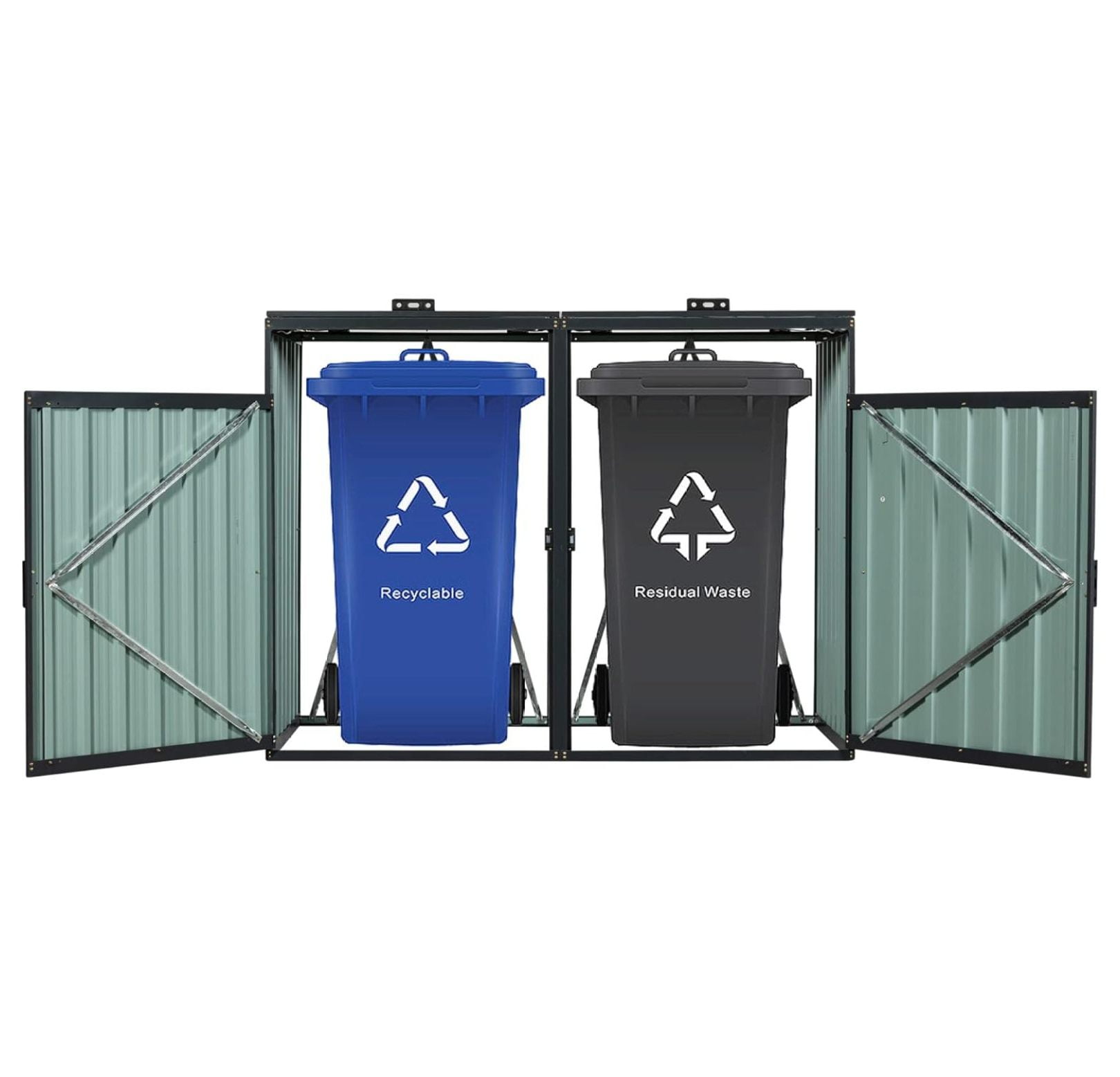 Metal Outdoor Garbage Bin Storage Shed, Trash Bin Storage Shed with ...