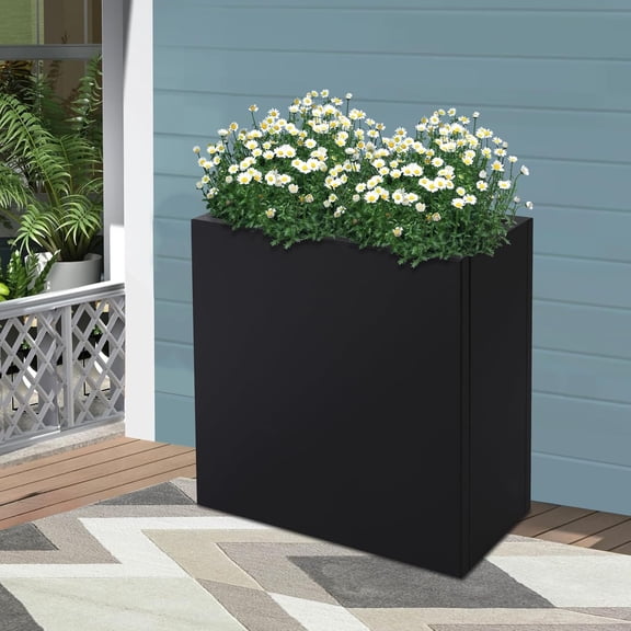 Metal Outdoor Planter Box Rectangular Black Planter Box Steel Plant Case Metal Plant Holder Large Square Plants Container for Outdoor Home Decor Bacolny (20.5x10x22in)