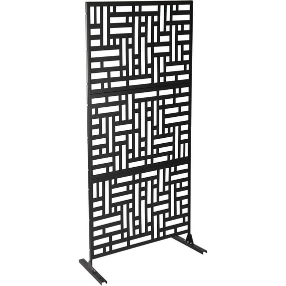 Metal Outdoor Privacy Screen Set with Stand,Freestanding Decorative Privacy Screen for Balcony Patio Lawn Garden,Indoor Room Decorative Divider (Black-Retangle)