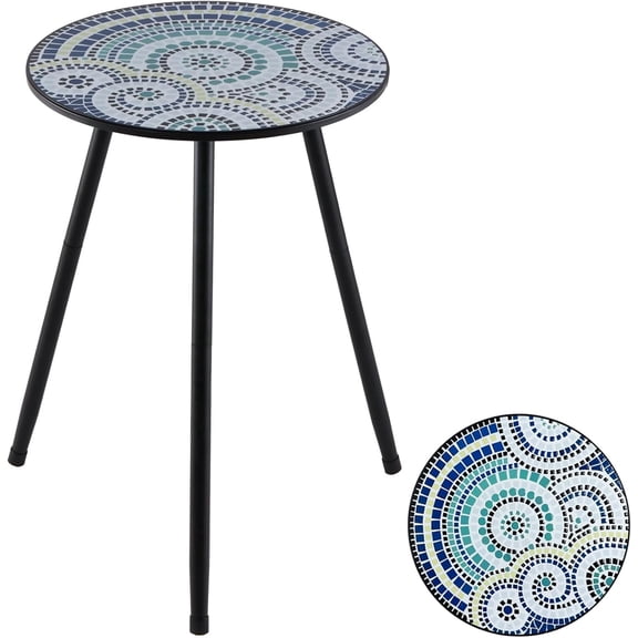 Metal Outdoor Side Table Small Outside Round End Table for Patio Modern Accent Garden Corner Table for Small Spaces, Balcony, Porch, Weather-Resistant, Plant Stand Indoor