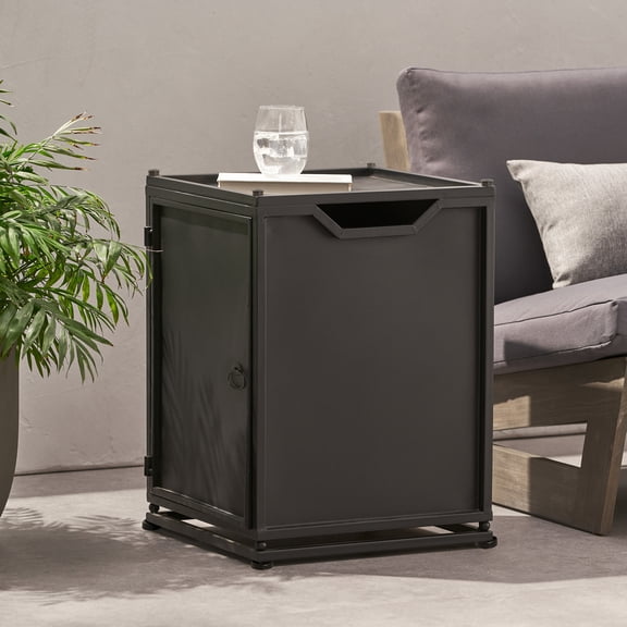 Metal Outdoor Side Table with Tank Holder, Sturdy & Weatherproof for Patio, Deck, Garden
