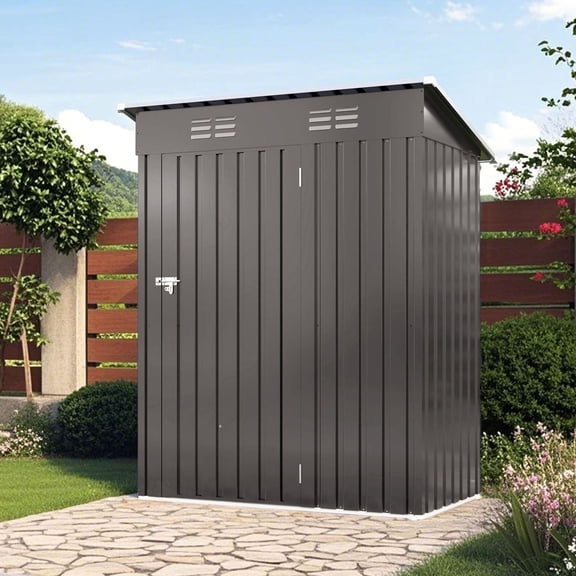 Metal Outdoor Storage Shed 5X3 FT with Pitched Roof, Lockable Door for Garden and Patio(Base not included)
