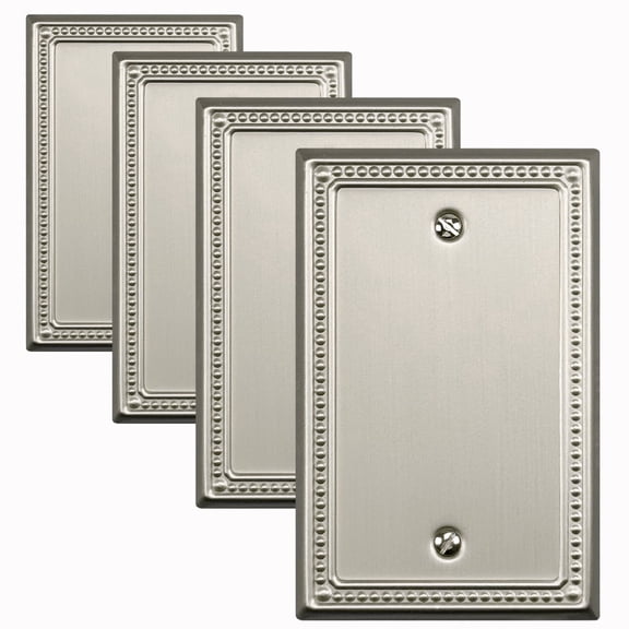 Kisrvopn Metal Beaded Wall Plates, Satin Nickel 1 Gang Blank (4 Pack)