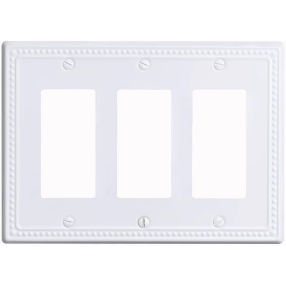 Kisrvopn Metal Beaded Wall Plates, White 3 Gang Decorator (1 Pack)