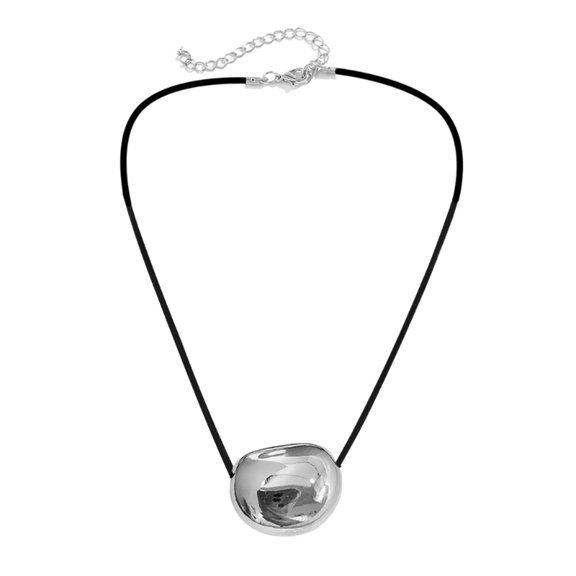 Metal Oval Bead Necklace Geometric Pendant Collarbone Chain Ornament Unique PU Leather Cord Chokers Fashion Accessory