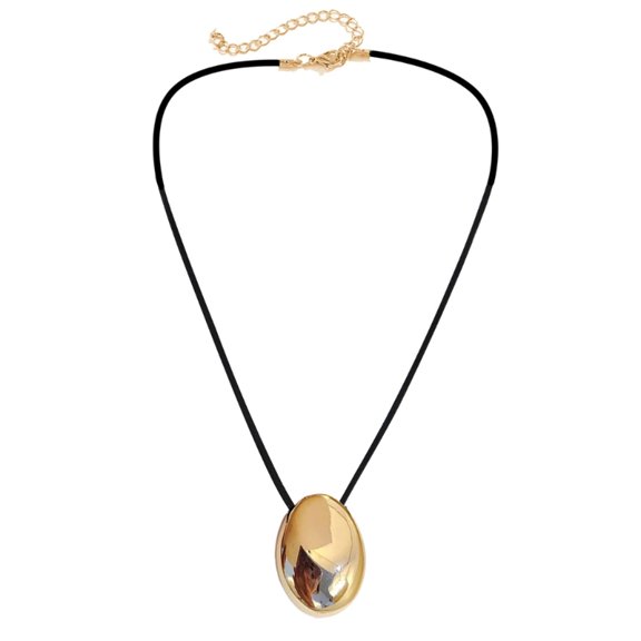 Metal Oval Bead Necklace Geometric Pendant Collarbone Chain Ornament Unique PU Leather Cord Chokers Fashion Accessory