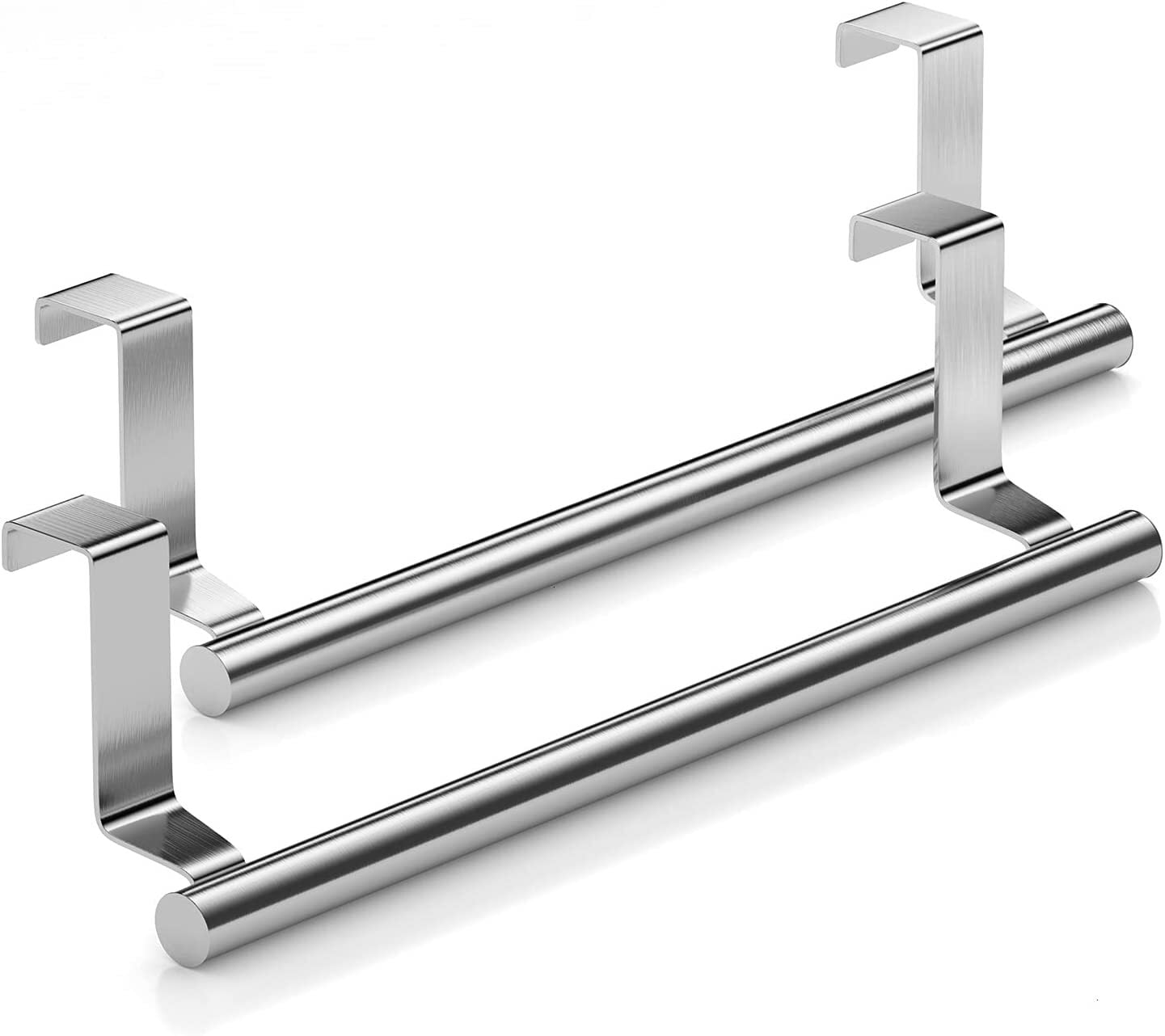 9.25" Silver Stainless Steel Over Cabinet Towel Bar Holders, 2 Pack