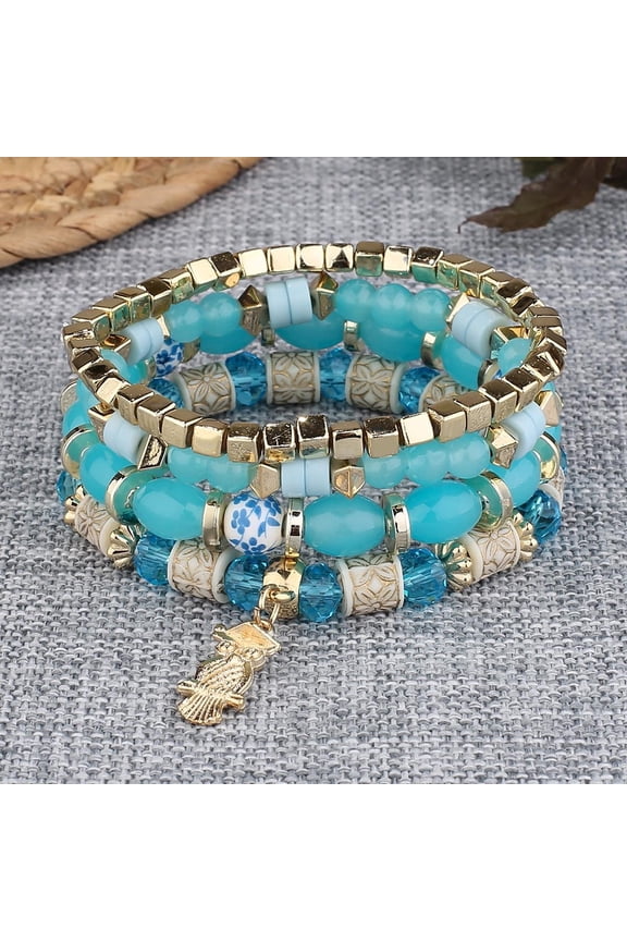 Metal Owl Bracelet with Versatile Bohemian Ethnic Style Crystal Candy Multi-layer Beads Multicolor, 1 Pack