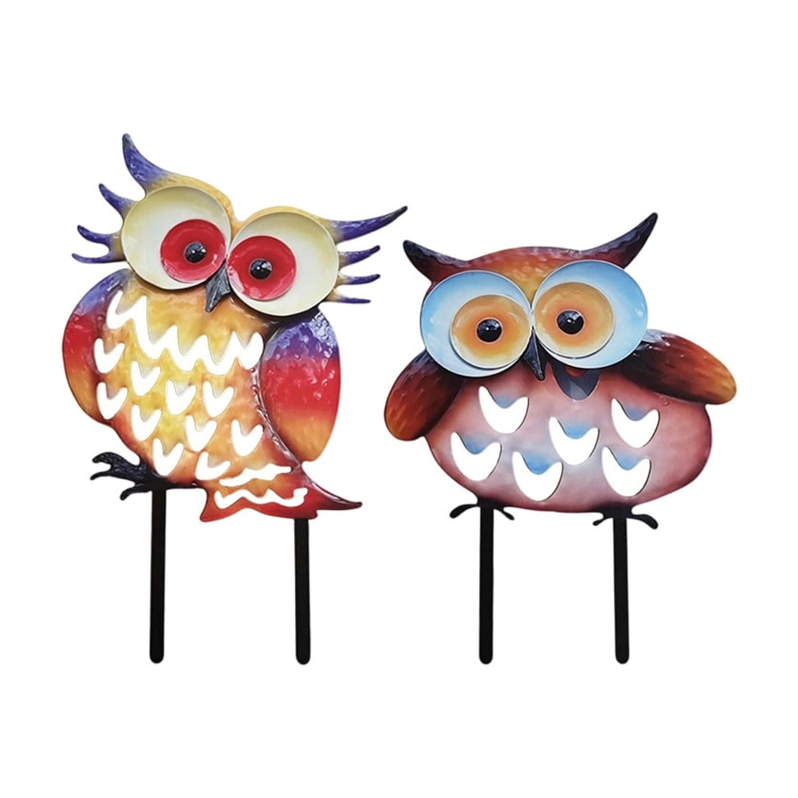 Metal Owl Garden Stake Set Of 2 Colorful Iron Art Yard Decorations For Outdoor Patio Lawn Garden Decor