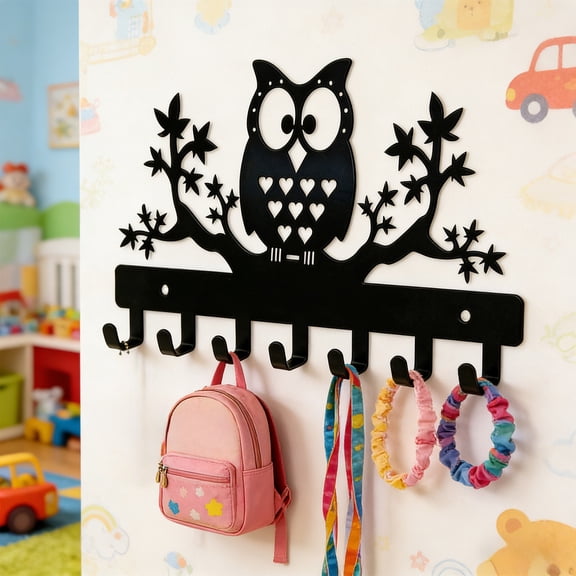 Metal Owl Hooks Wall Art Decor for Storage, Hallway, Office, Living Room - Clothes Hat Rack and Backpack Hanger - Owl Hangers and Key Holder - Animal Theme Hooks Sweet Home Decor