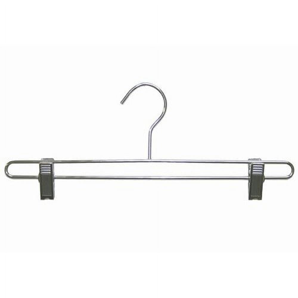 Metal Pant/Skirt Chrome Hanger with clips {25}These very "contemporary" styled metal pant/skirt hangers feature a space-saving flat body, polished chrome finish and chrome hook.