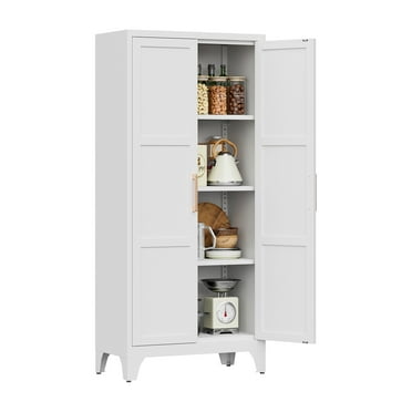 Metal Pantry Cabinet, 61" Tall Kitchen Pantry Storage Cabinet with Doors and Adjustable Shelves, Food Pantry Cabinet with Adjustable Leveling Foot for Kitchen, Living Room, Dinning Room (White)