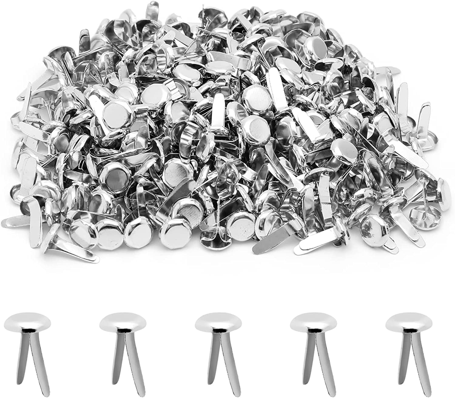 Metal Paper Fasteners Split Pins Pastel, 8 x 12mm Silver Mini Round Brads  for Art Crafting Scrapbooking DIY Decoration, 300 Pcs 