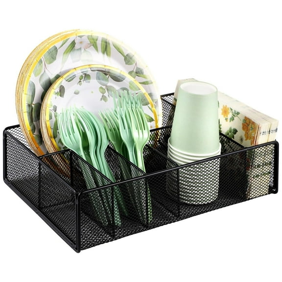 Metal Paper Plate Holder, Utensil Dish Dispenser Holder for Kitchen Counter Cabinet, Spoon Plate Organizer, Storage Box for Plastic Spoon Fork Plates Napkins Cup Party Camping