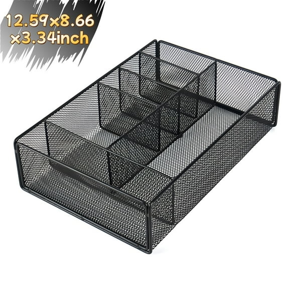 Metal Paper Plate Organizer and Silverware Caddy - 6 Compartment Utensil Holder for Cups, Napkins, and Utensils