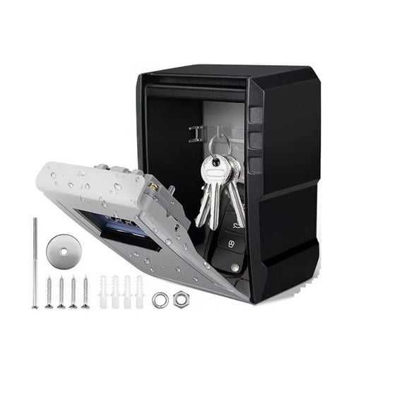 Metal Password Key Box Wall Mounted 4 Digits Password Lock Storage Box Waterproof Anti Theft Large Capacity Safe Keybox ,Easy to Operate