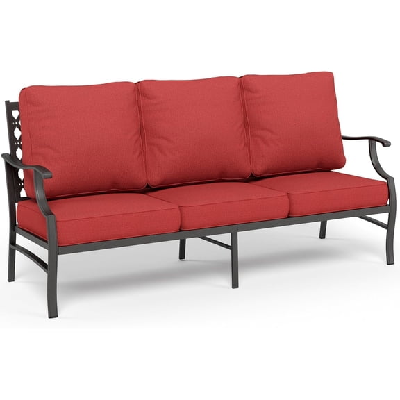 Metal Patio Furniture Sofa with 5.75" Extra Thick Waterproof Cushion, 3-Seater Deep Seat & High-Back Outdoor Couch All Weather Outdoor Seating for Backyard Deck Front Porch, Rust Red