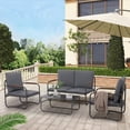 thumbnail image 1 of Metal Patio Outdoor Furniture Set, 4 Piece Outdoor Deep Seating Conversation Sets with Tempered Glass Top Coffee Table, Sectional Metal Frame Patio Furniture Sofa Set with 4” Cushions, 1 of 8
