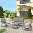 thumbnail image 1 of Metal Patio Outdoor Furniture Set, 4 Piece Outdoor Deep Seating Conversation Sets with Tempered Glass Top Coffee Table, Sectional Metal Frame Patio Furniture Sofa Set with 4” Cushions, 1 of 8